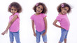 Three images of a girl in different poses
