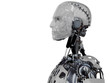 Male cyborg head in profile.