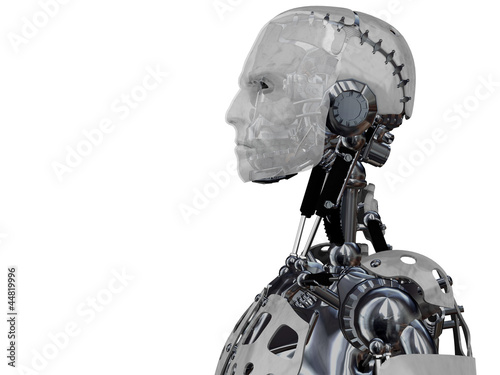 Illustration: Male cyborg head in profile. Male cyborg head in profile.