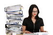 Photo: Exhausted female filling out tax forms Exhausted female filling out tax forms