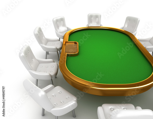 Illustration: Poker table with chairs isolated on white Poker table with chairs isolated on white