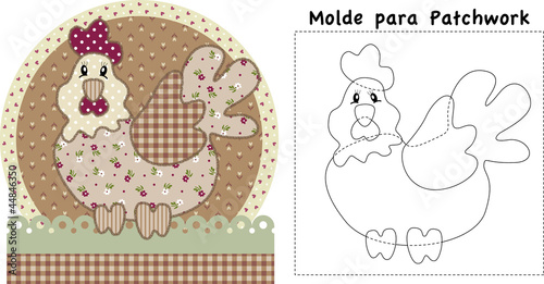 Vector: Galinha com molde para Patchwork Galinha com molde para Patchwork