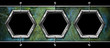 Three Hexagonal Metal Frames on a Grunge Wall