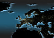 map, Western Europe, city lights, night, dark, blue aura, black