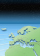 map, Western Europe, green, blue, stars, night sky, relief map