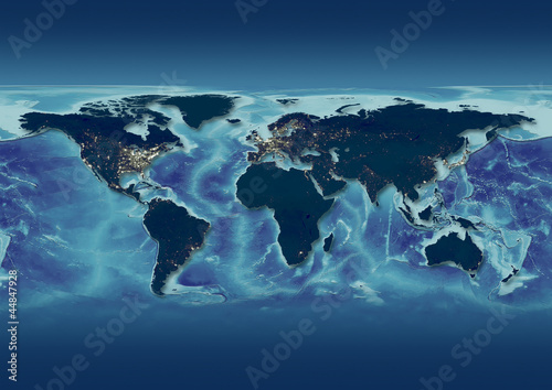 Photo: map, world, europe centered, night blue, dark blue city lights map, world, europe centered, night blue, dark blue city lights