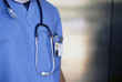 Close up of doctor in scrubs with stethoscope