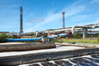 View of industrial water treatment plant with aeration tanks