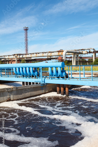 Photo: Blue pipes with oxygen supply into the sewage water Blue pipes with oxygen supply into the sewage water