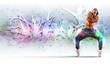 young man dancing hip hop with color lines