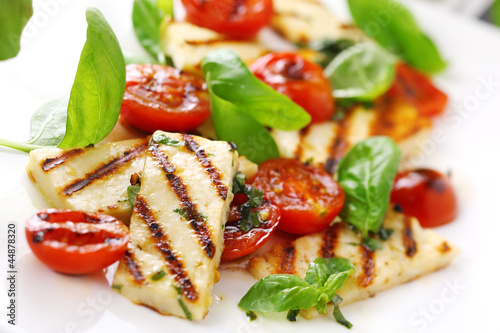 Photo: Grilled Halloumi Cheese and roasted tomato salad. Grilled Halloumi Cheese and roasted tomato salad.
