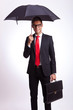 business man with umbrella and suitcase