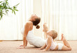 Photo: Mother and daughter doind exercise Mother and daughter doind exercise
