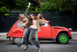 Girls having fun on the road