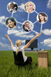 Businesswoman Computer Network In Green Field