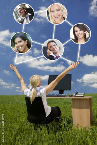 Photo: Businesswoman Computer Network In Green Field Businesswoman Computer Network In Green Field