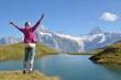 Traveler against Swiss Alps