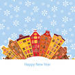 winter city, New Year, vector illustration