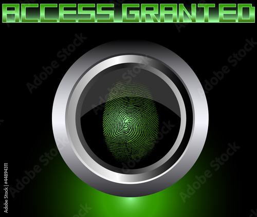 Vector: Finger print scanning Access Granted fingerprint on black metal Finger print scanning Access Granted fingerprint on black metal