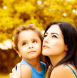 Closeup portrait of mother and son
