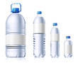Group of plastic bottles with water. Isolatedon white.