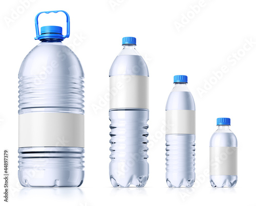 Illustration: Group of plastic bottles with water. Isolatedon white. Group of plastic bottles with water. Isolatedon white.