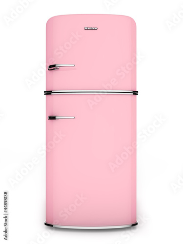 Illustration: Retro pink refrigerator. Front view Retro pink refrigerator. Front view