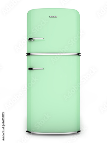 Illustration: Retro green refrigerator. Front view Retro green refrigerator. Front view