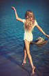 Young woman in river