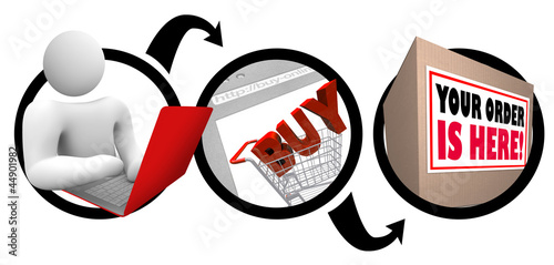 Illustration: Easy Shopping Online e-Commerce Fast Delivery Box Easy Shopping Online e-Commerce Fast Delivery Box