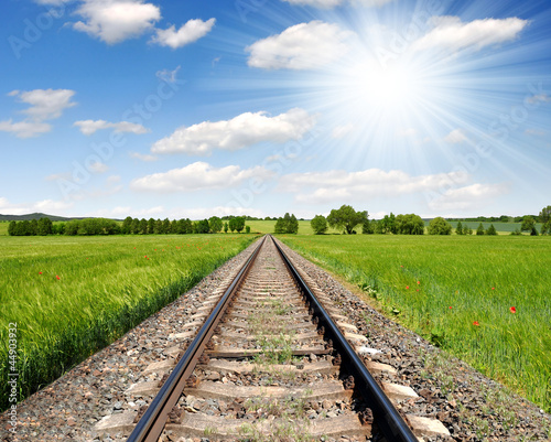 Photo: railway in spring landscape railway in spring landscape