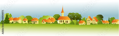 Vector: Rural landscape with little town Rural landscape with little town