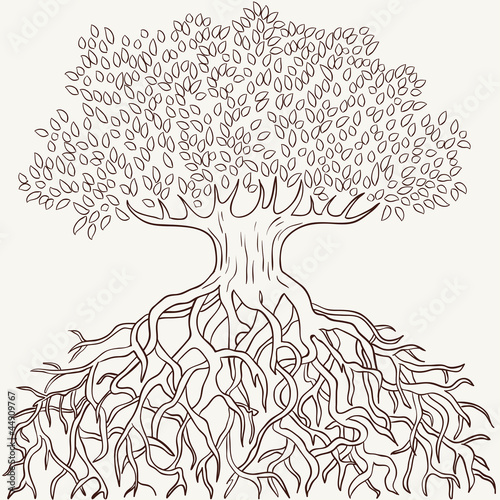 Vector: Abstract tree with branches and roots silhouette Abstract tree with branches and roots silhouette