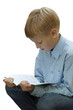 The boy reads