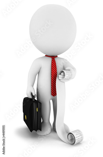 Illustration: 3d white people businessman with a list 3d white people businessman with a list