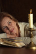 Pretty Caucasian aged woman sitting