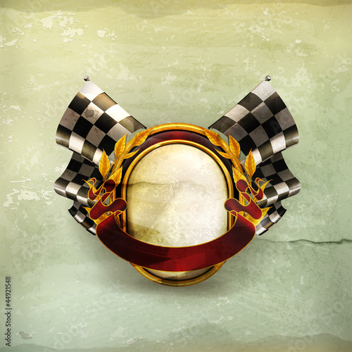 Vector: Flag checkered emblem, old-style Flag checkered emblem, old-style