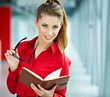 Modern business woman in the office with copy space