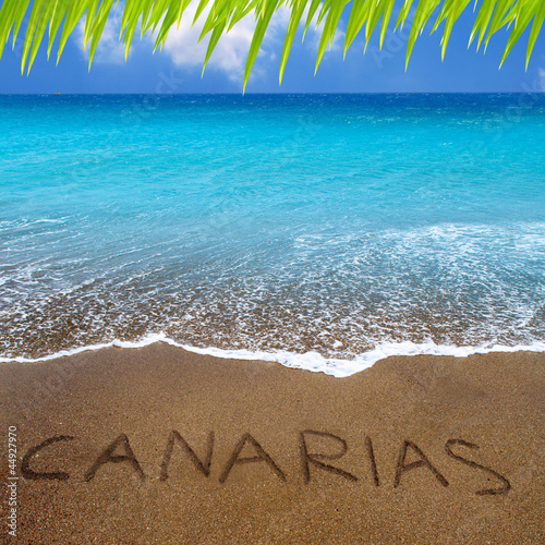 Photo: Brown beach sand with written word Canarias Brown beach sand with written word Canarias
