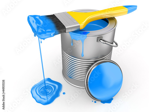 Illustration: Paint can and paintbrush. 3d Paint can and paintbrush. 3d