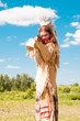 Photo: North American Indian in full dress. Reconstruction North American Indian in full dress. Reconstruction