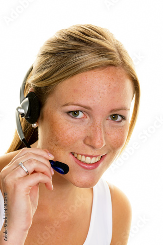 Photo: Frau mit Headset im Kundenservice Frau mit Headset im Kundenservice
