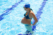 Serious pregnnat woman thinking holding belly