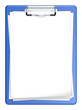Illustration: Clipboard with blank paper for Copy space.Blue and isolated. Clipboard with blank paper for Copy space.Blue and isolated.