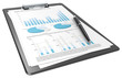 Illustration: Financial. Clipboard with Papers and Pen. Graphs and Pie charts. Financial. Clipboard with Papers and Pen. Graphs and Pie charts.