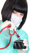 Nurse using stethoscope on purse