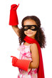 Portrait of pretty mixed race girl playing super hero