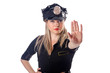 Woman police isolated on white