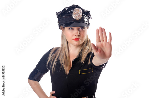 Photo: Woman police isolated on white Woman police isolated on white