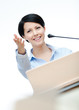 Female lecturer at the podium. Business training